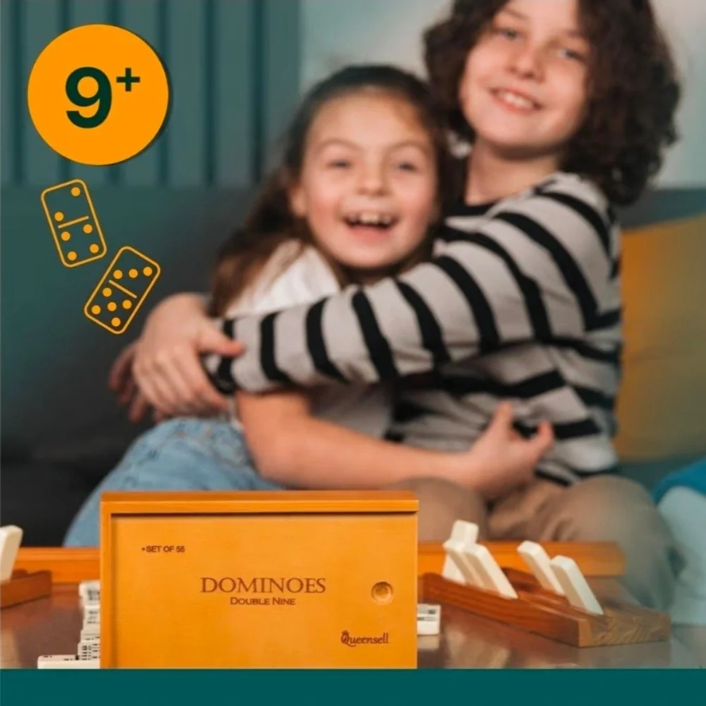 Domino Set for Family Game Nights - Double Nine Dominos Set 55 Tiles with Case